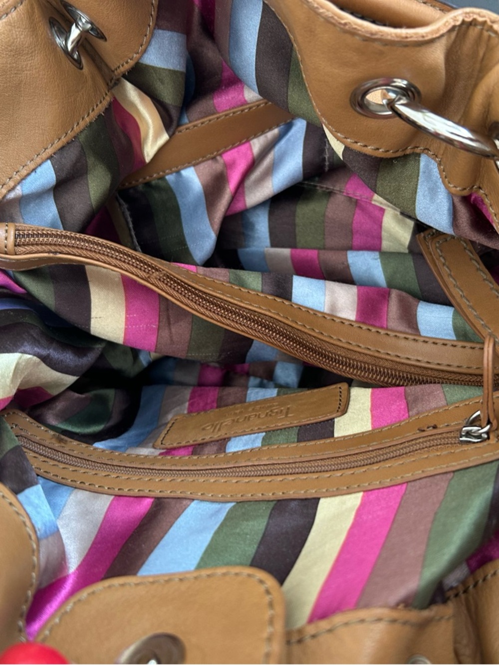 Tignanello Tan Leather Hobo Shoulder Bag Soft Pebbled Slouchy Everyday Purse - Picture 9 of 11
